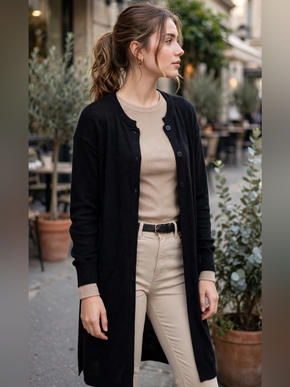 J. Jill Cardigan Duster Sweater Womens Small Black Long Preppy Academia